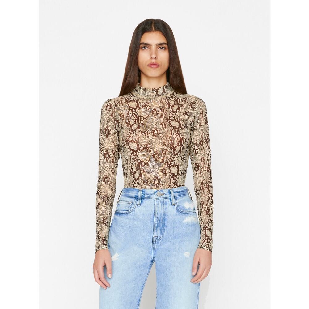 FRAME Snake Mesh Mock Neck Long Sleeve in Butter Multi Size XS